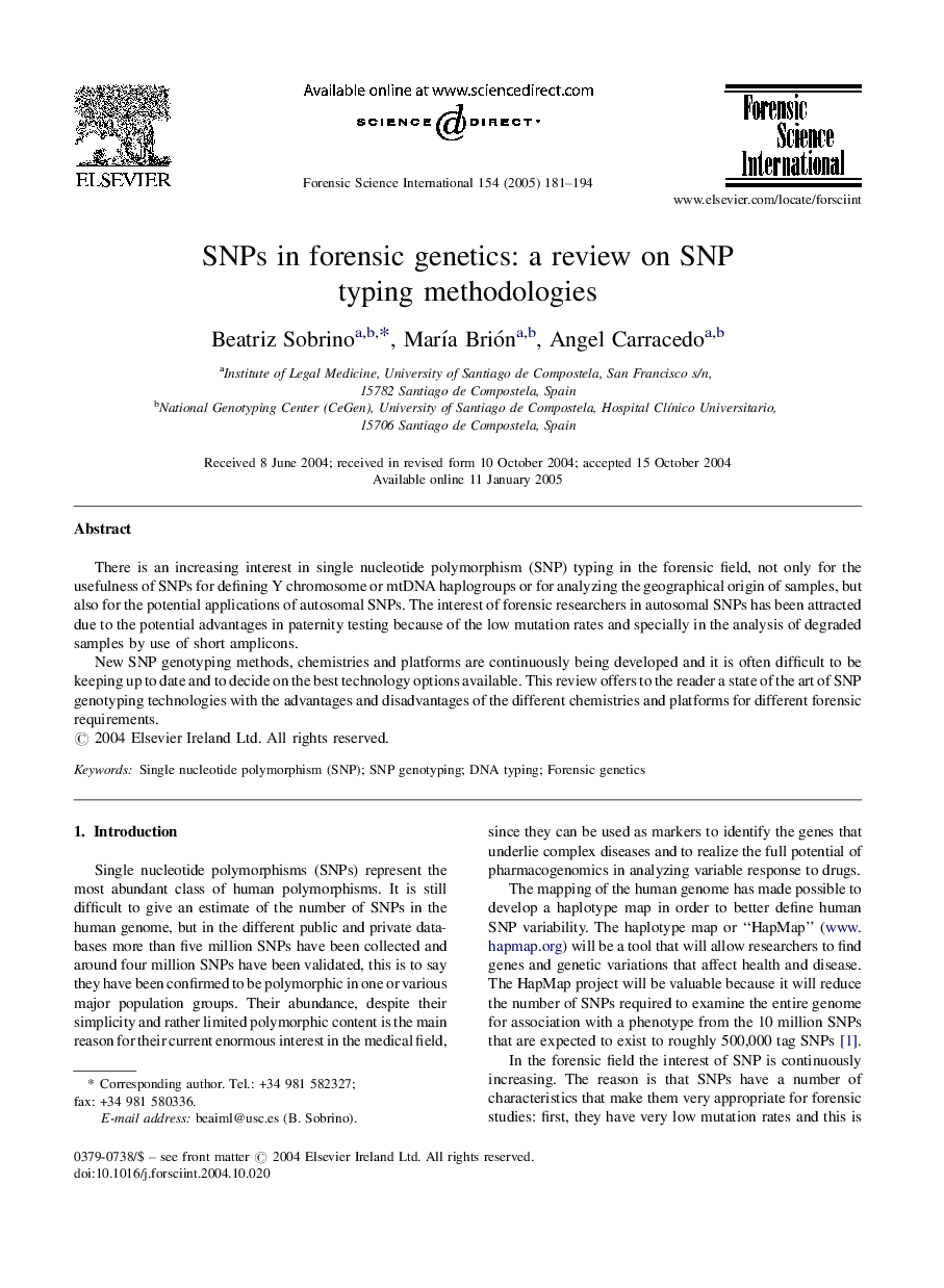 SNPs in forensic genetics: a review on SNP typing methodologies