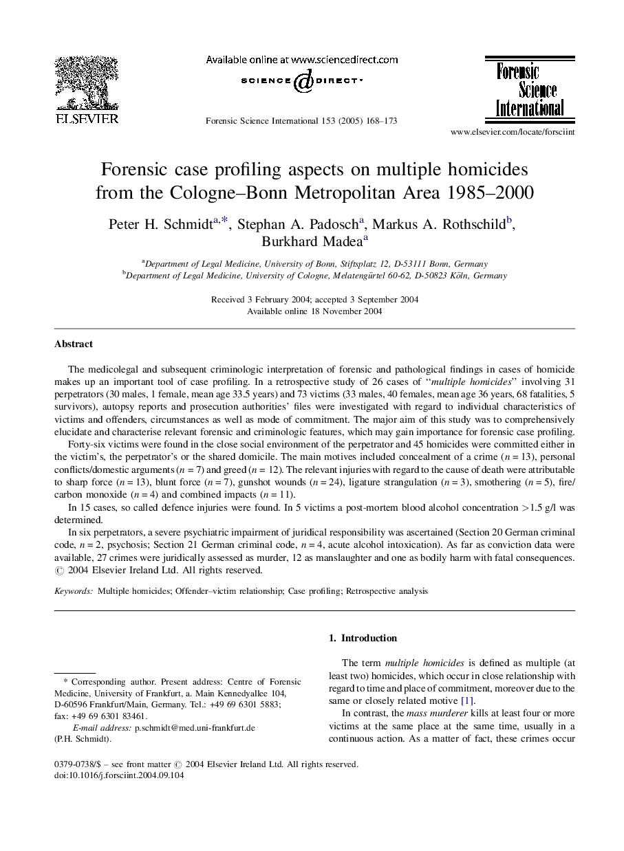 Forensic case profiling aspects on multiple homicides from the Cologne-Bonn Metropolitan Area 1985-2000