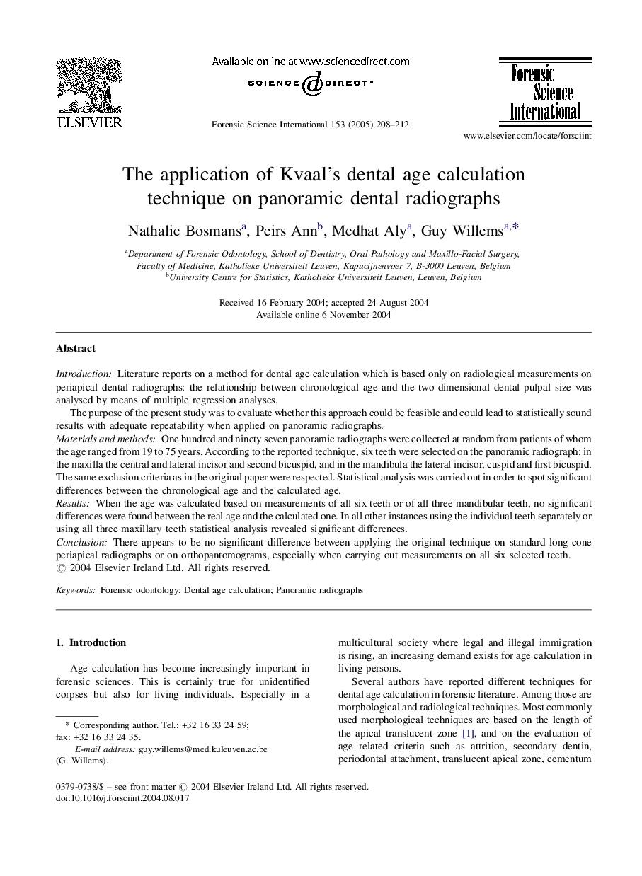 The application of Kvaal's dental age calculation technique on panoramic dental radiographs