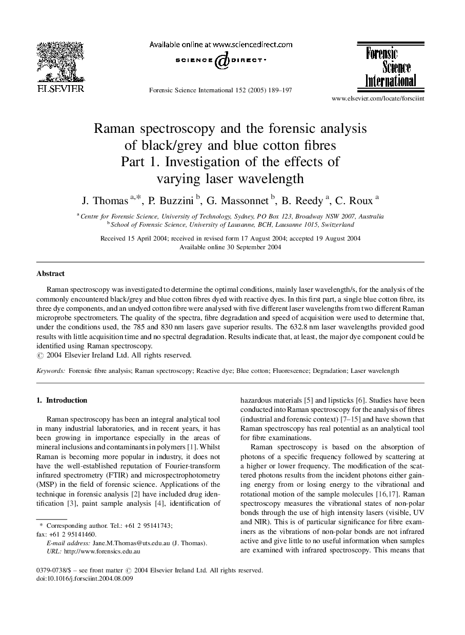 Raman spectroscopy and the forensic analysis of black/grey and blue cotton fibres