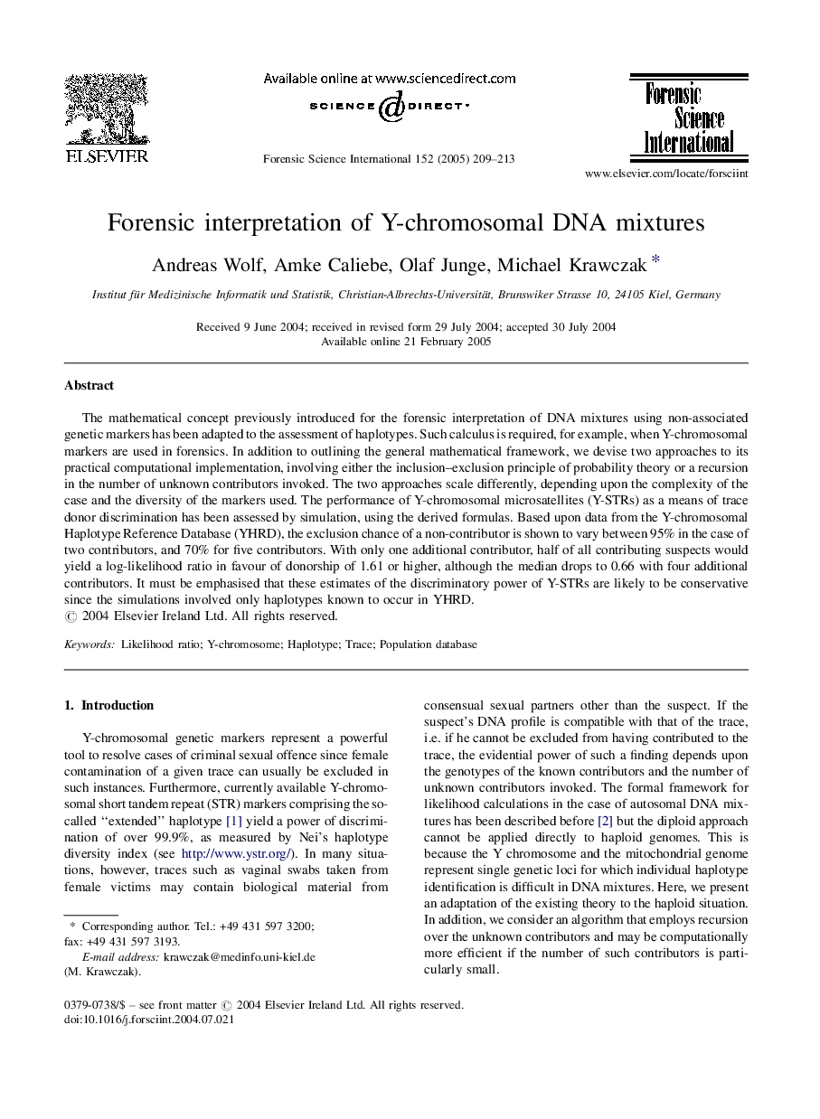 Forensic interpretation of Y-chromosomal DNA mixtures