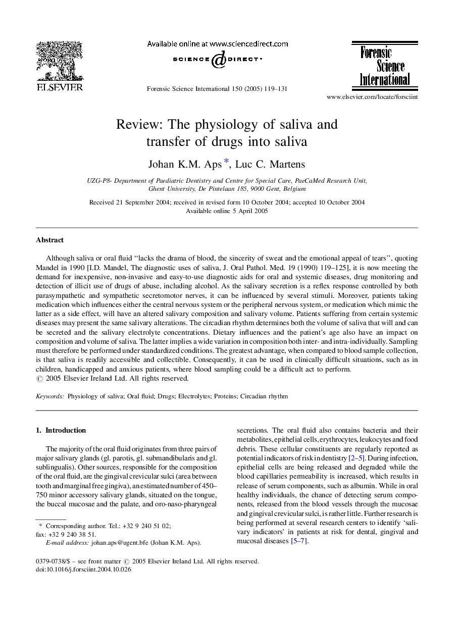 Review: The physiology of saliva and transfer of drugs into saliva