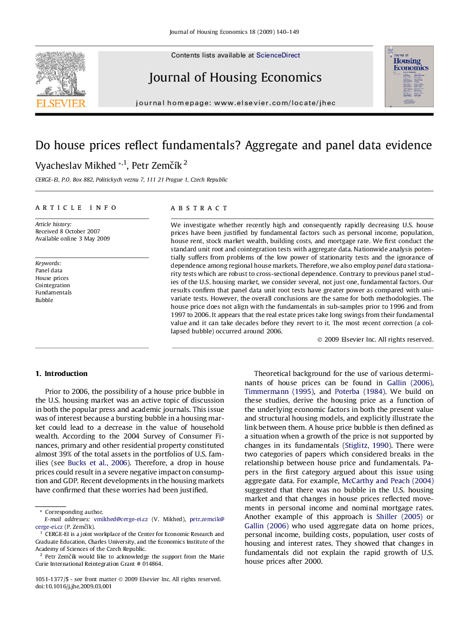 Do house prices reflect fundamentals? Aggregate and panel data evidence