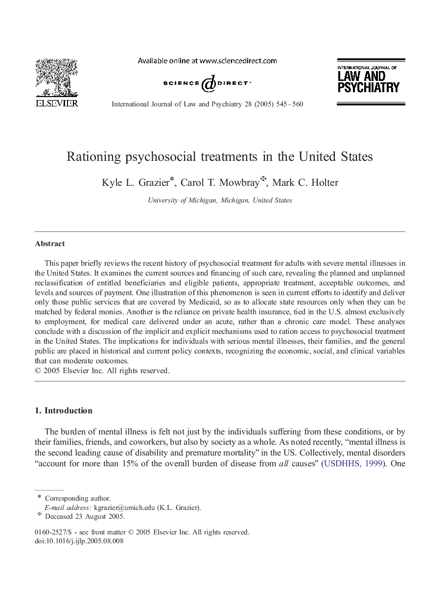 Rationing psychosocial treatments in the United States