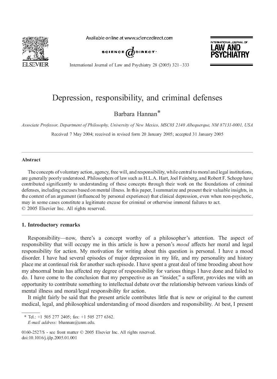 Depression, responsibility, and criminal defenses