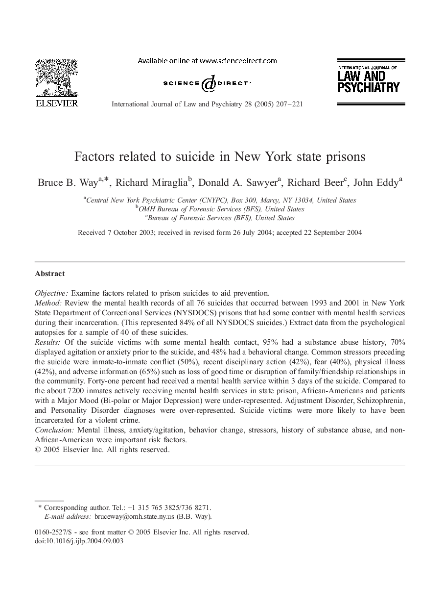 Factors related to suicide in New York state prisons