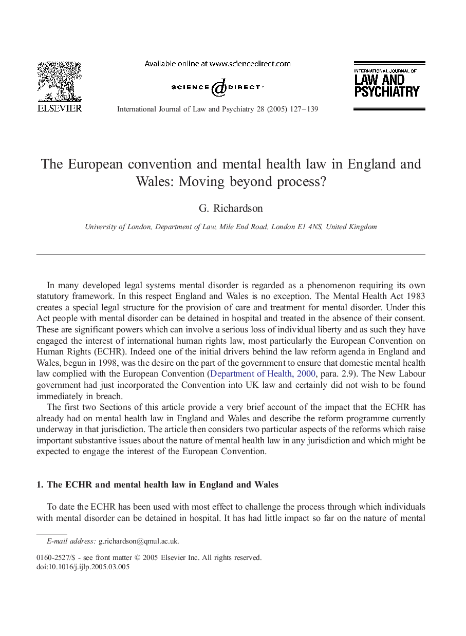 The European convention and mental health law in England and Wales: Moving beyond process?