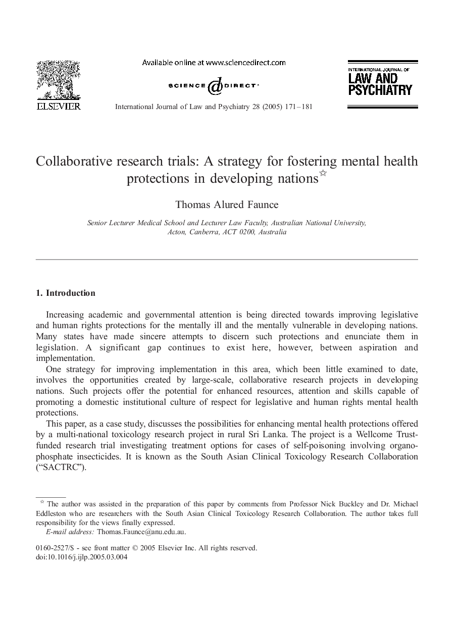 Collaborative research trials: A strategy for fostering mental health protections in developing nations