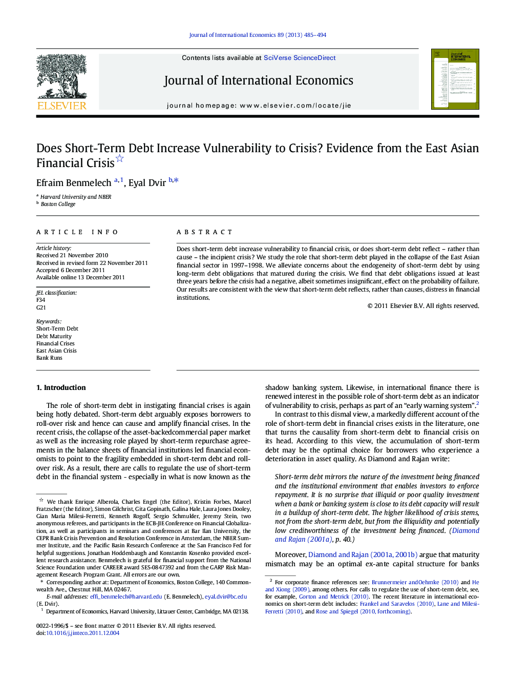 Does Short-Term Debt Increase Vulnerability to Crisis? Evidence from the East Asian Financial Crisis