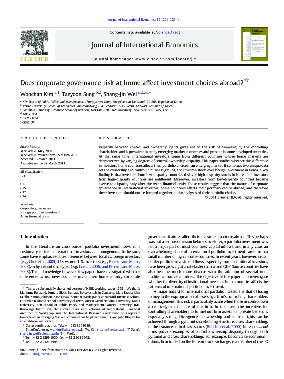 Does corporate governance risk at home affect investment choices abroad?