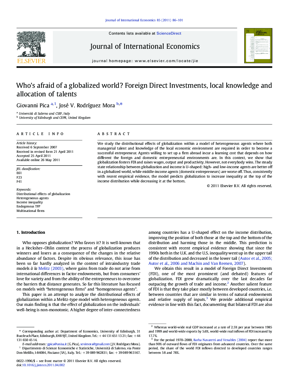 Who's afraid of a globalized world? Foreign Direct Investments, local knowledge and allocation of talents