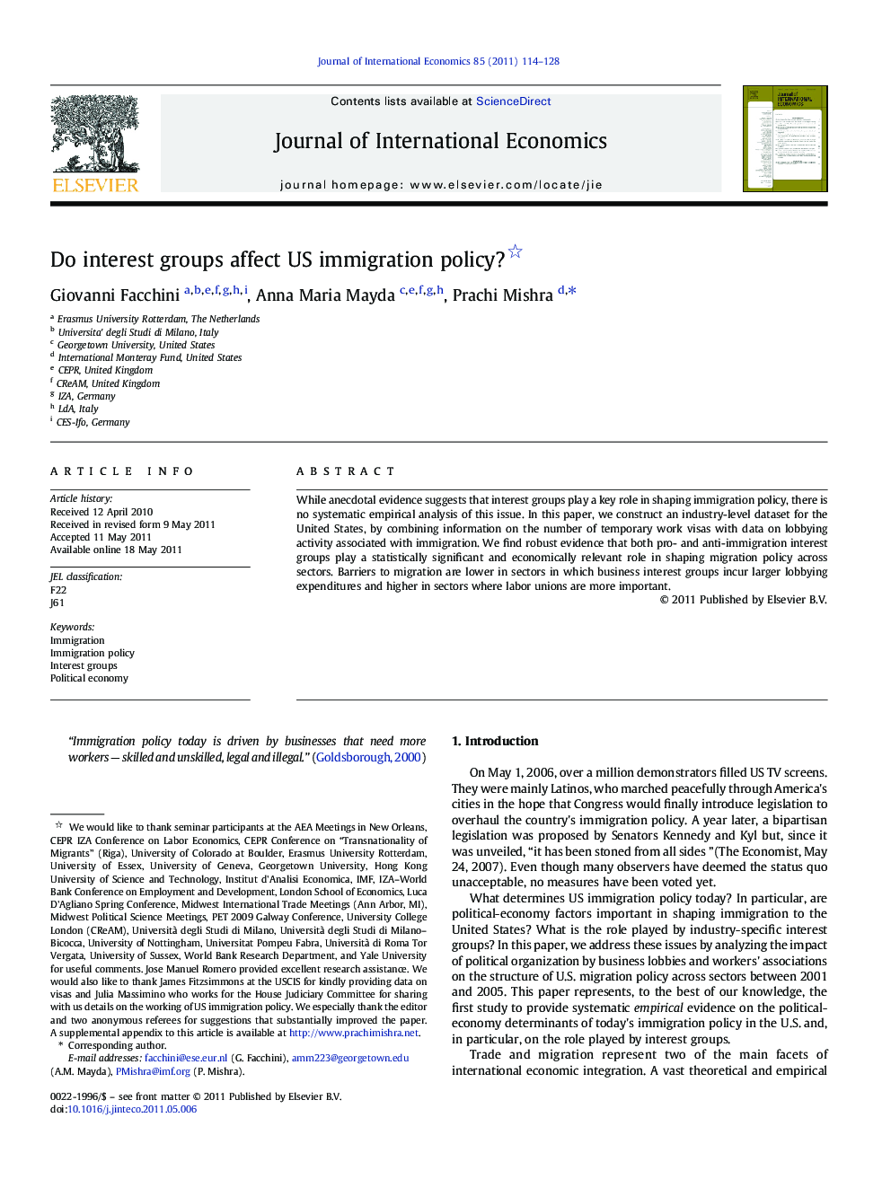 Do interest groups affect US immigration policy?