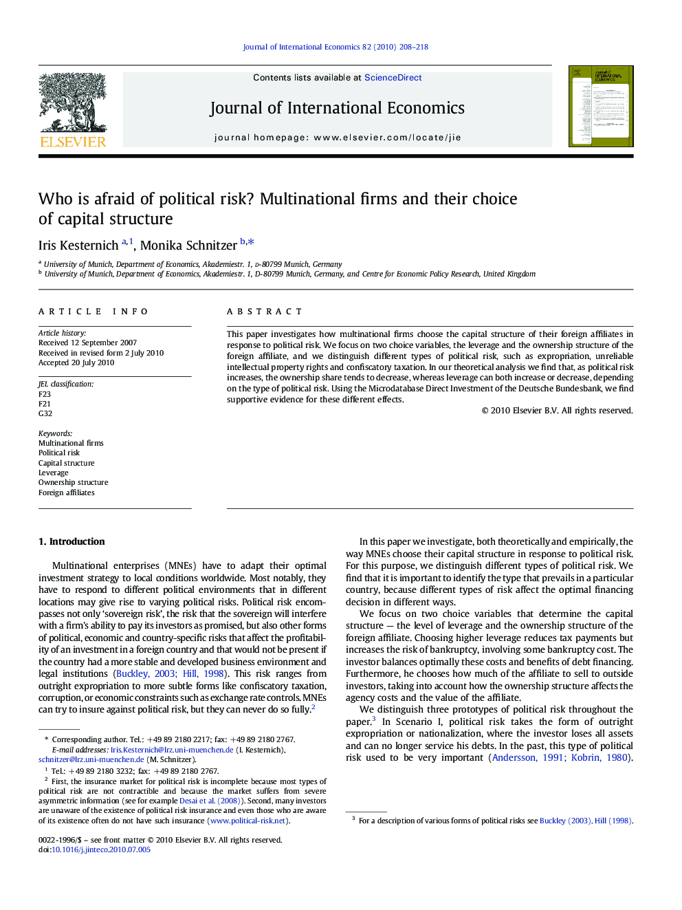 Who is afraid of political risk? Multinational firms and their choice of capital structure