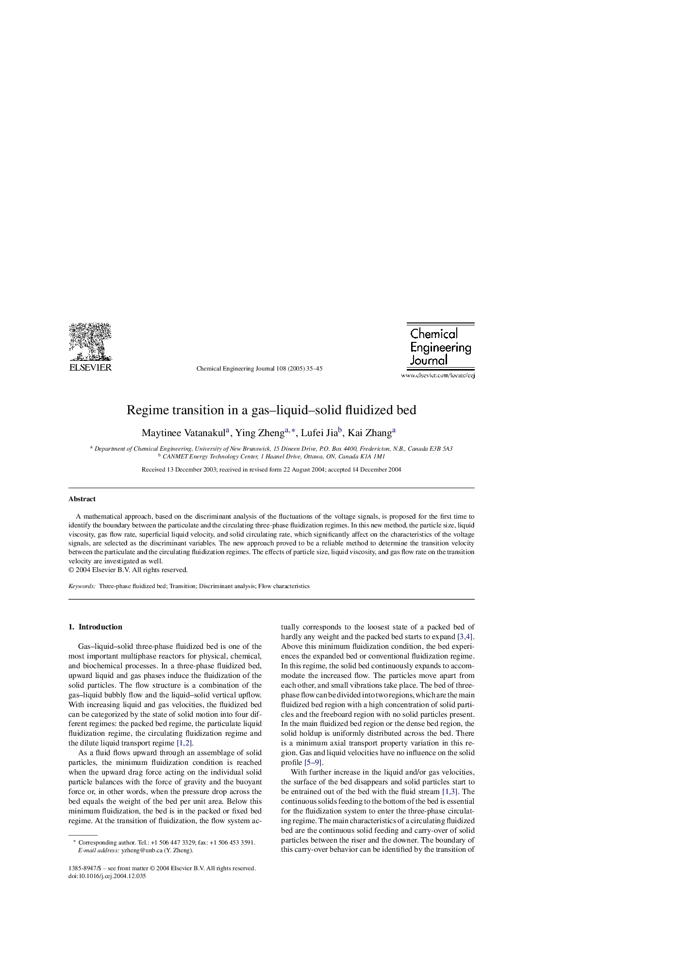 Regime transition in a gas-liquid-solid fluidized bed