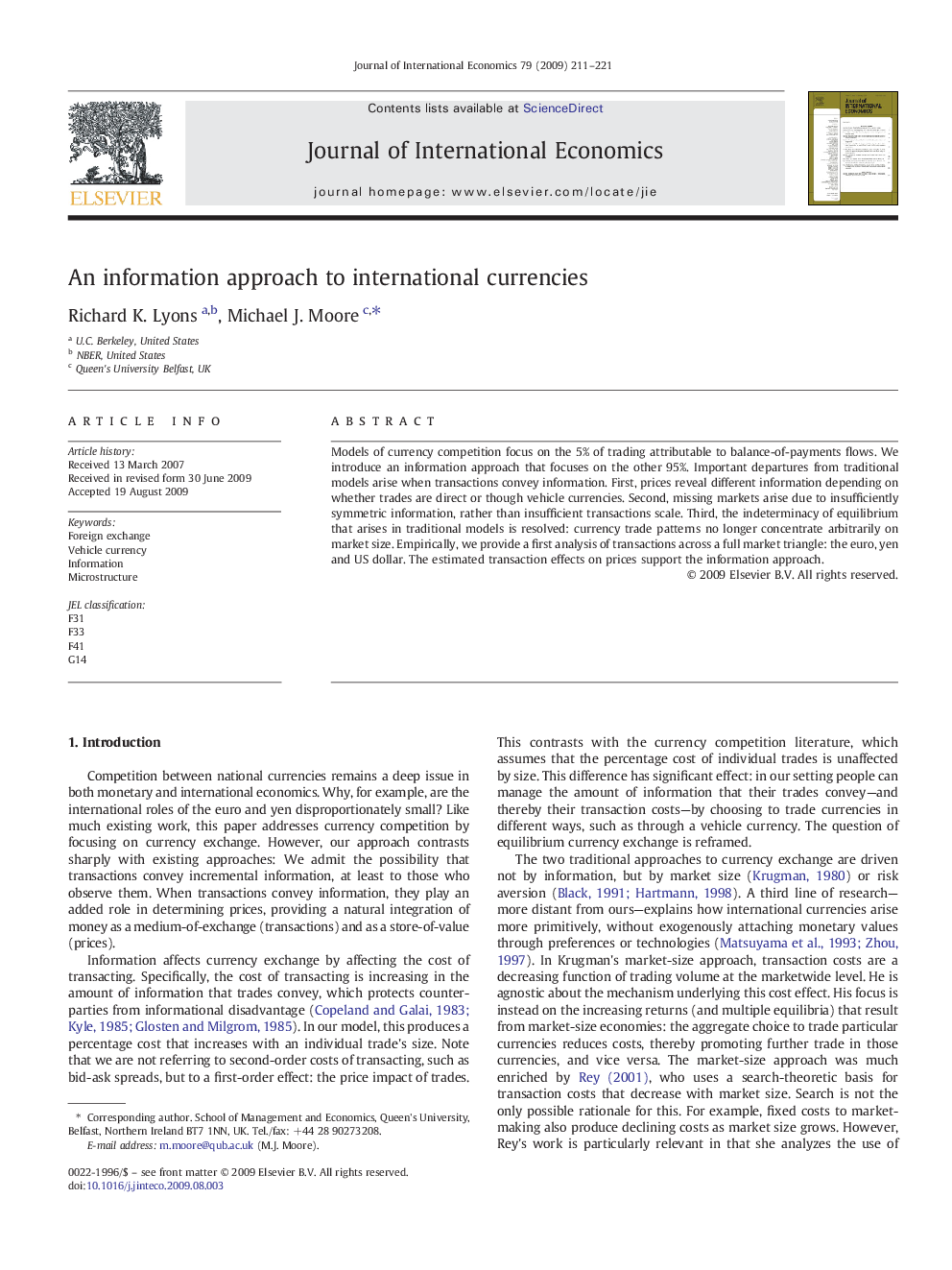 An information approach to international currencies