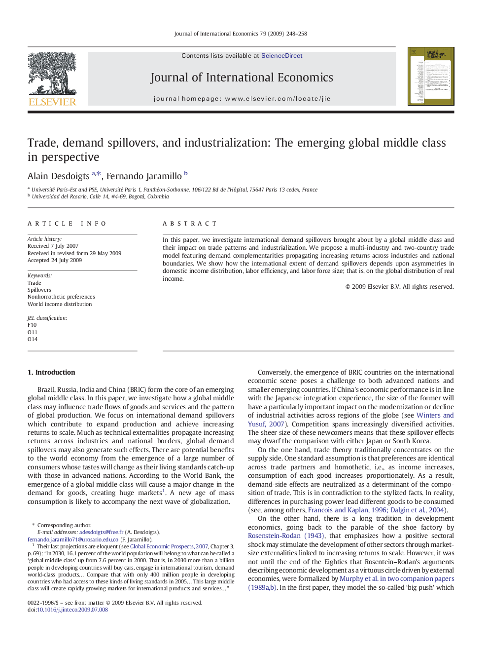 Trade, demand spillovers, and industrialization: The emerging global middle class in perspective