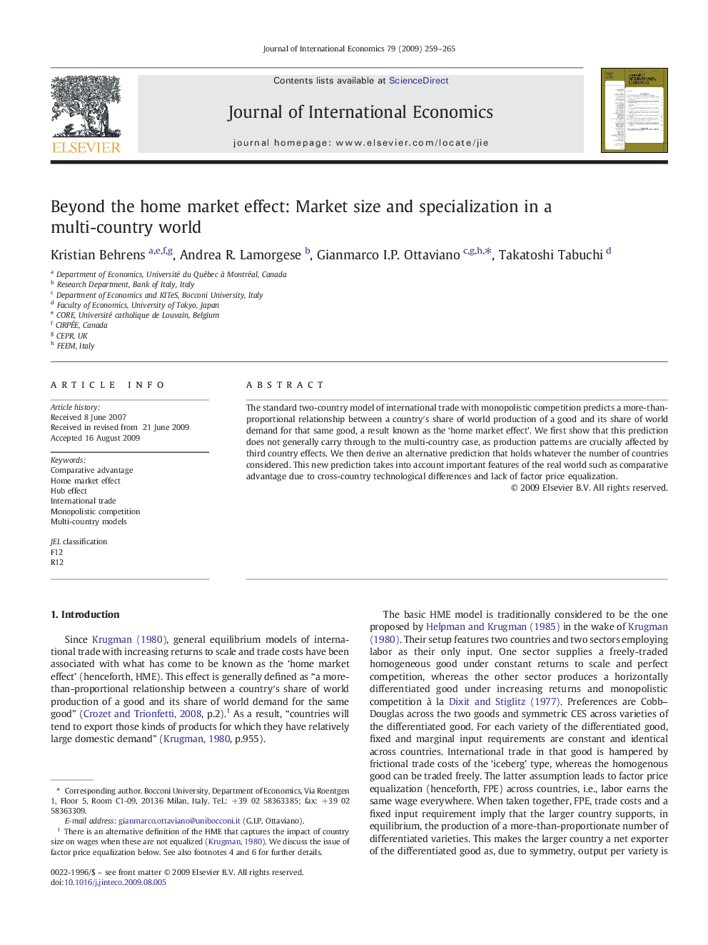 Beyond the home market effect: Market size and specialization in a multi-country world