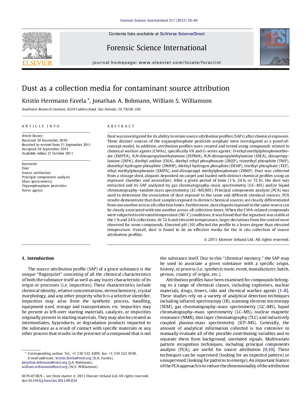 Dust as a collection media for contaminant source attribution