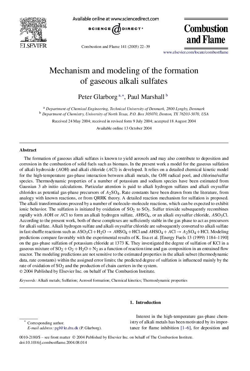 Mechanism and modeling of the formation of gaseous alkali sulfates