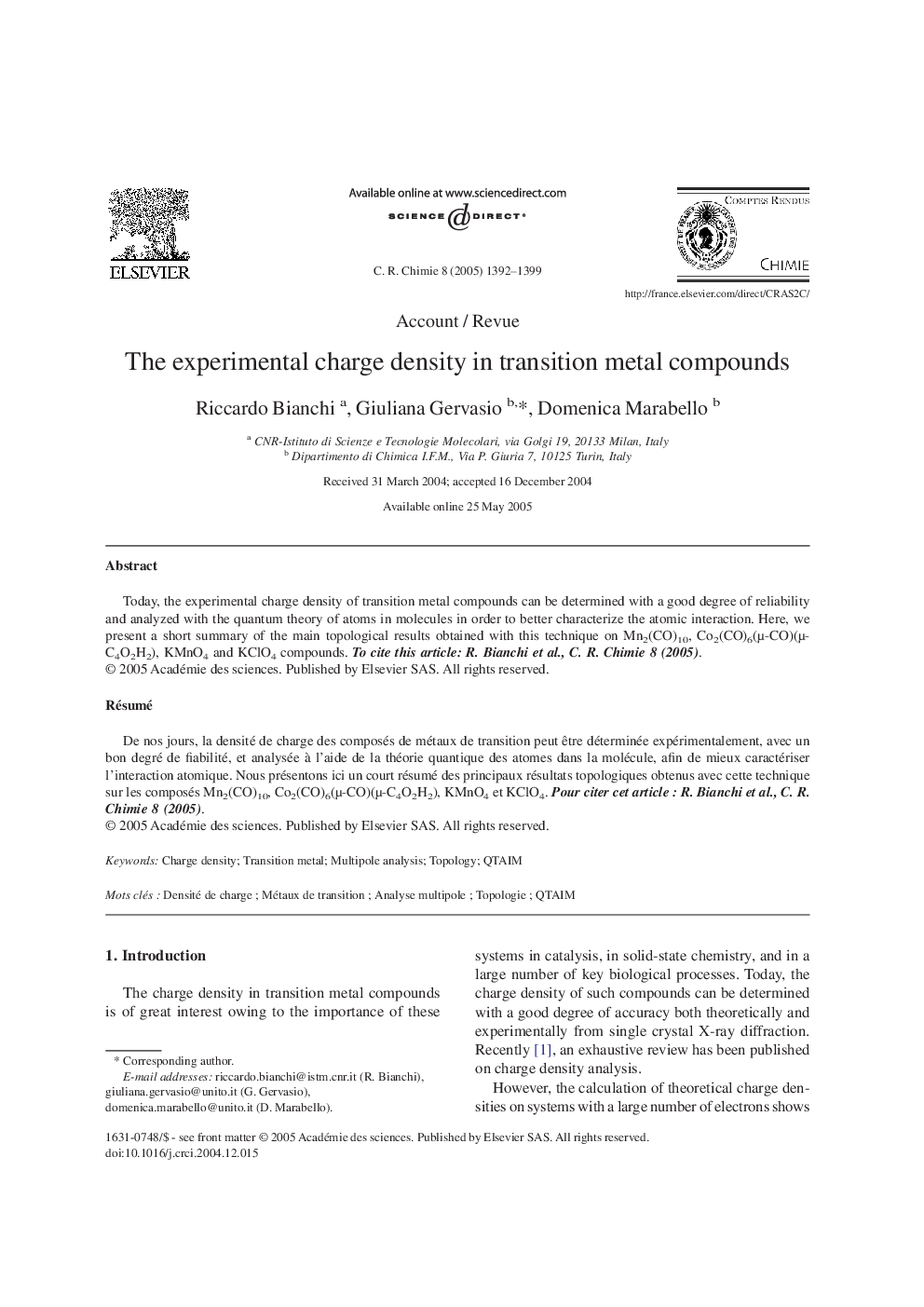 The experimental charge density in transition metal compounds