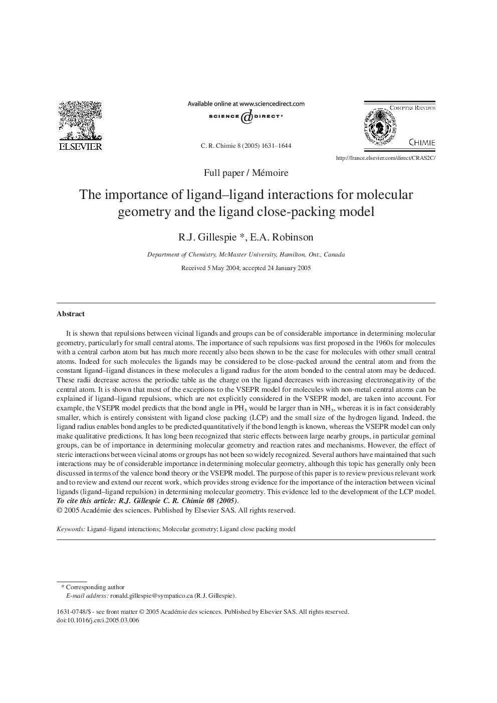 The importance of ligand-ligand interactions for molecular geometry and the ligand close-packing model