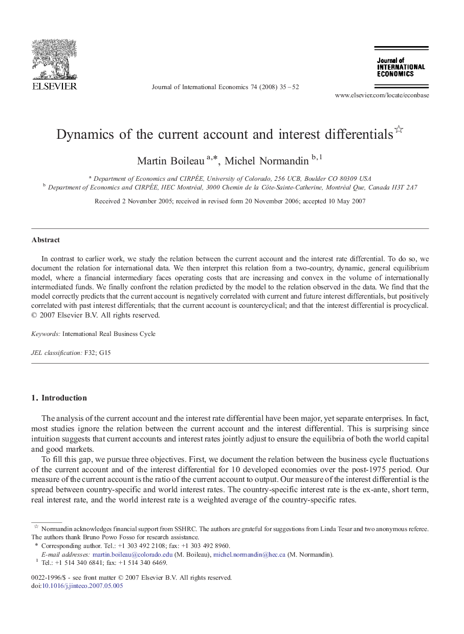 Dynamics of the current account and interest differentials