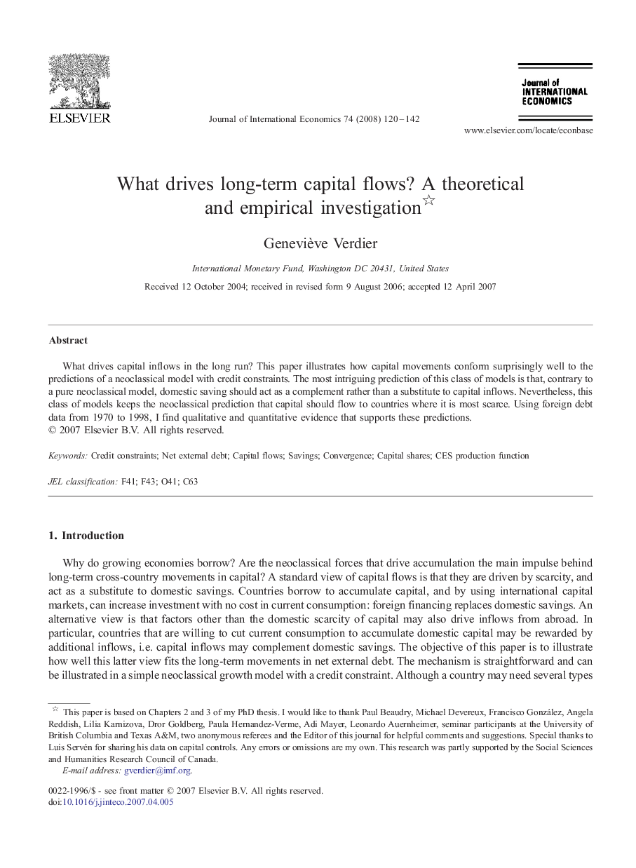 What drives long-term capital flows? A theoretical and empirical investigation