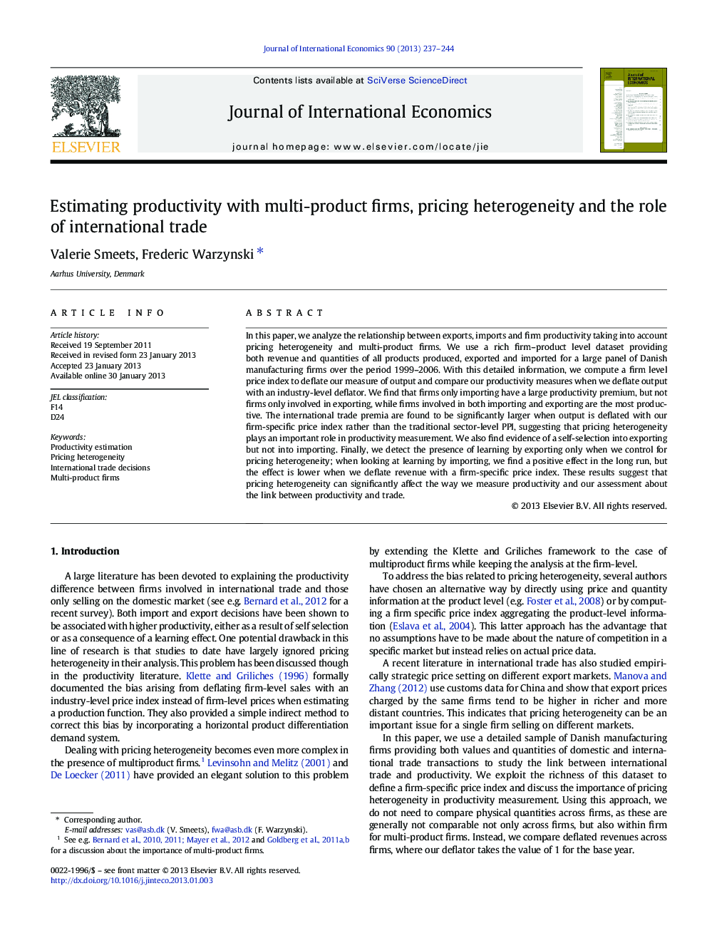 Estimating productivity with multi-product firms, pricing heterogeneity and the role of international trade