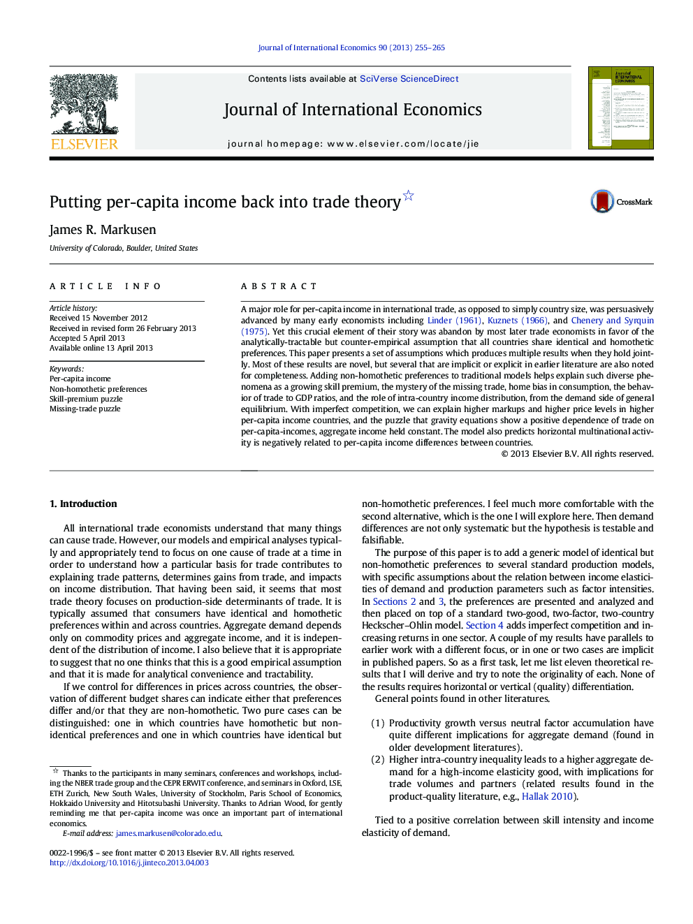 Putting per-capita income back into trade theory