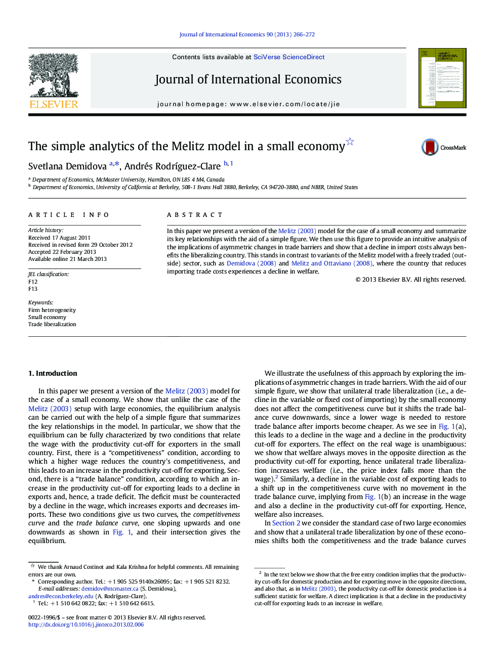 The simple analytics of the Melitz model in a small economy