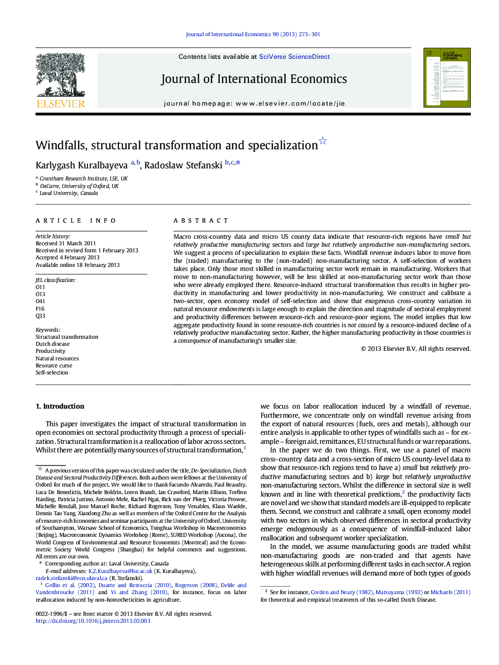 Windfalls, structural transformation and specialization