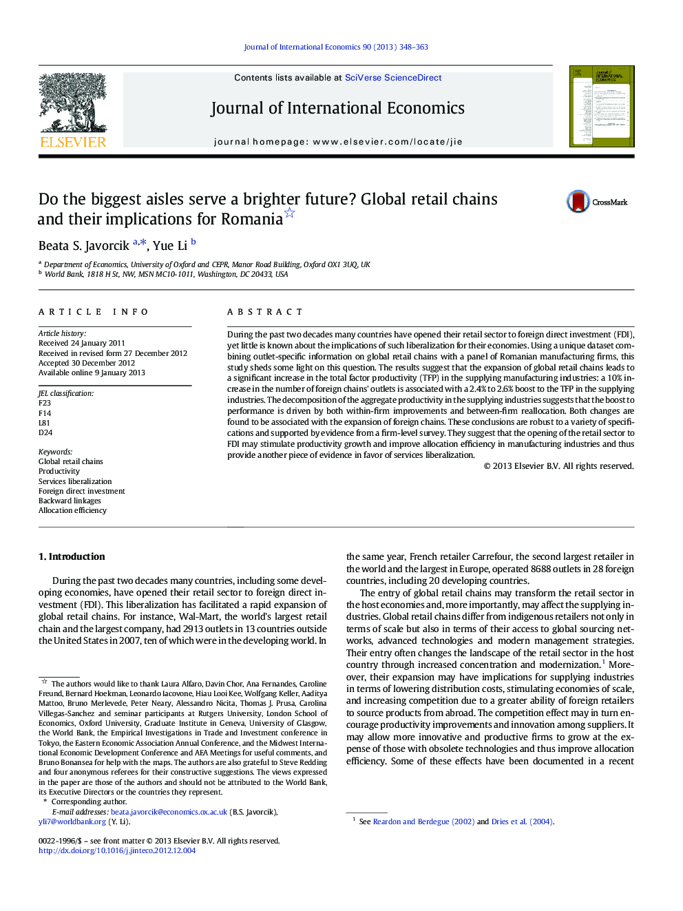 Do the biggest aisles serve a brighter future? Global retail chains and their implications for Romania