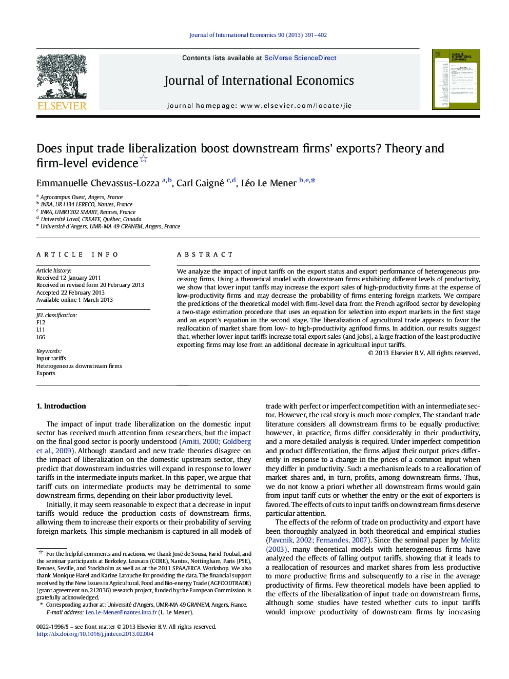 Does input trade liberalization boost downstream firms' exports? Theory and firm-level evidence