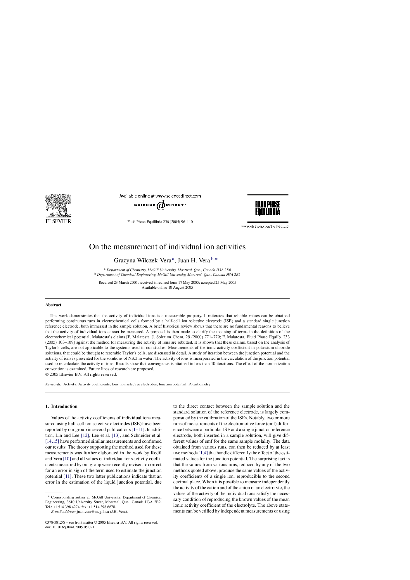 On the measurement of individual ion activities