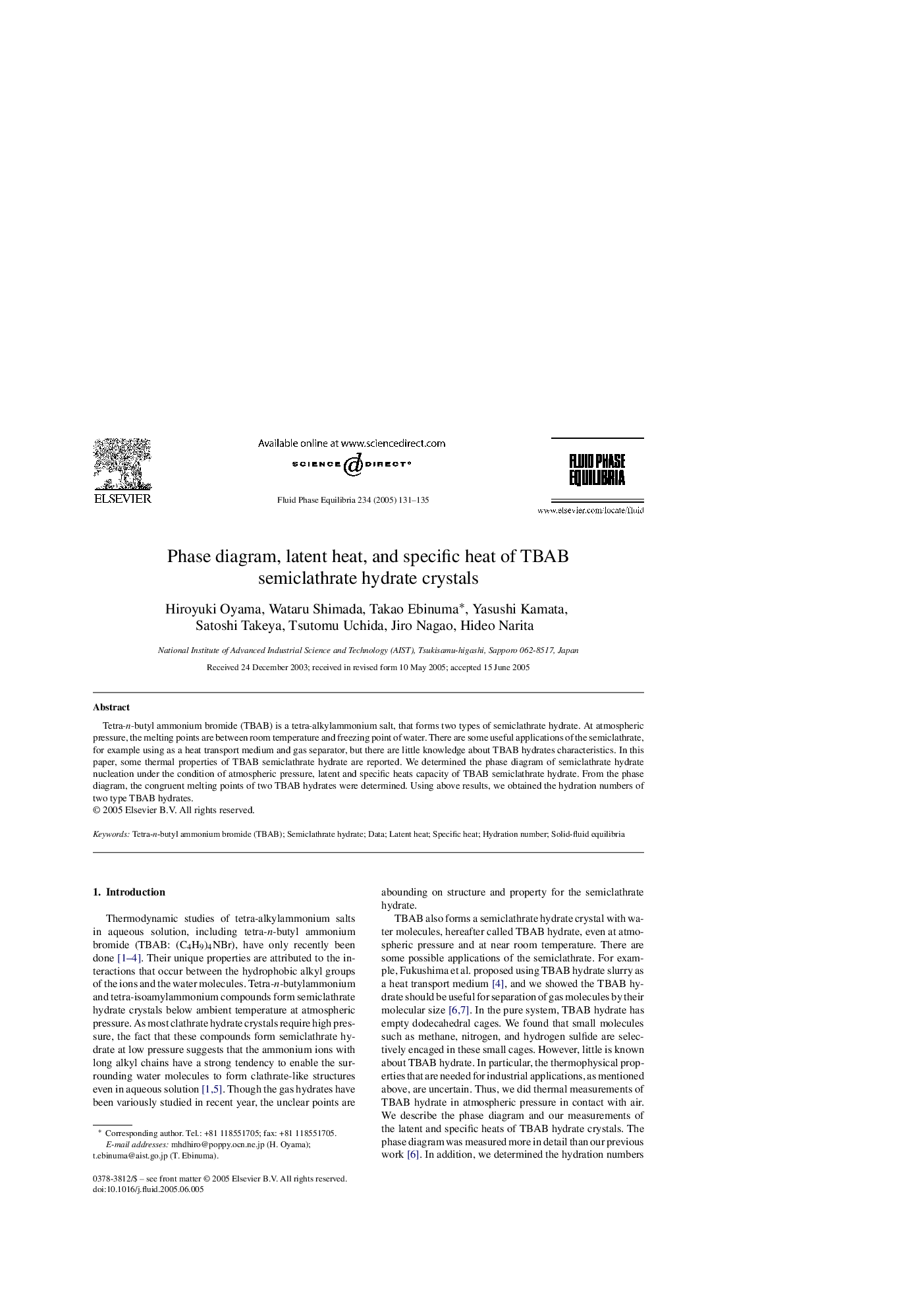 عکس صفحه اول مقاله: Phase diagram, latent heat, and specific heat of TBAB semiclathrate hydrate crystals Phase diagram, latent heat, and specific heat of TBAB semiclathrate hydrate crystals
