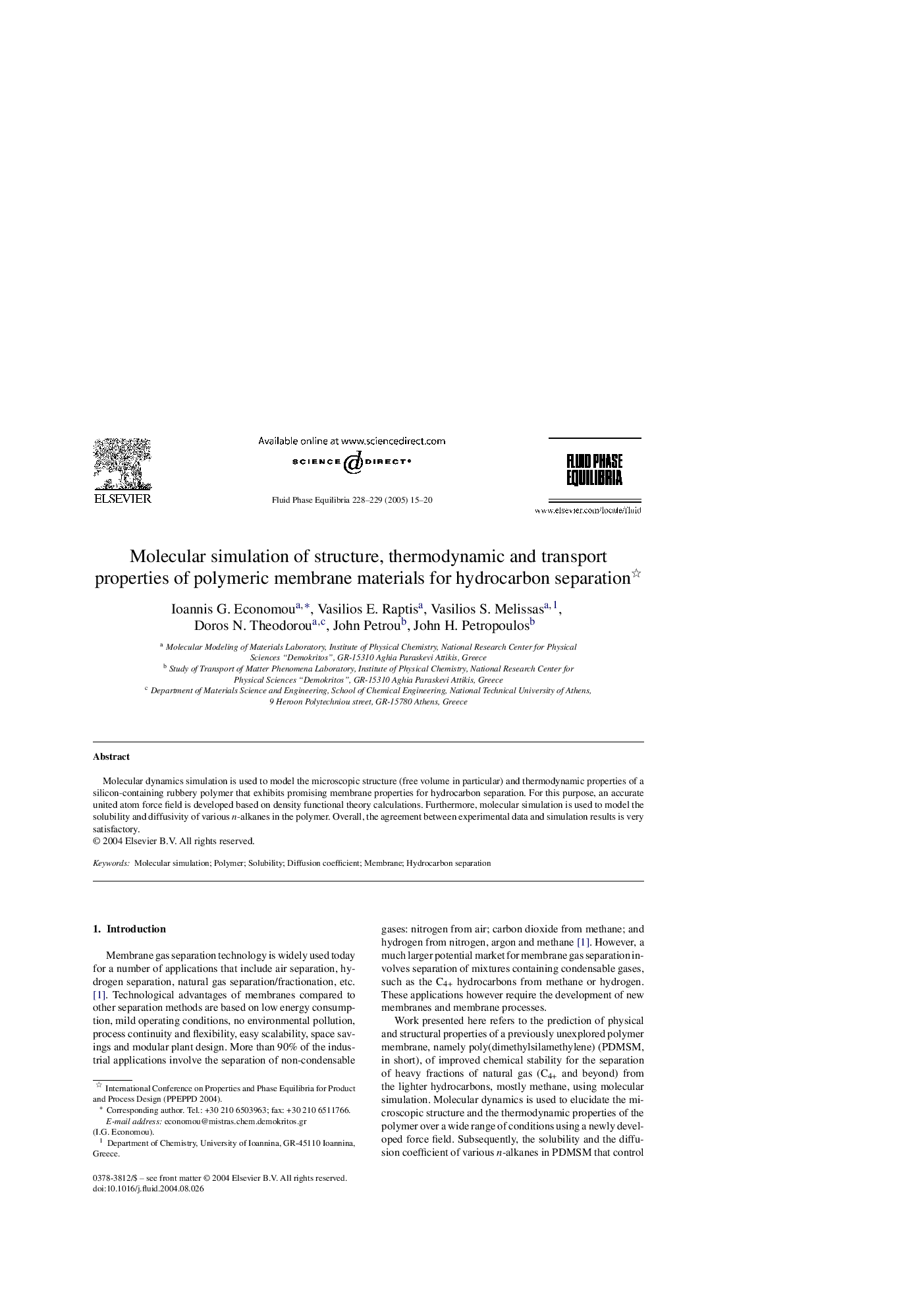 Molecular simulation of structure, thermodynamic and transport properties of polymeric membrane materials for hydrocarbon separation