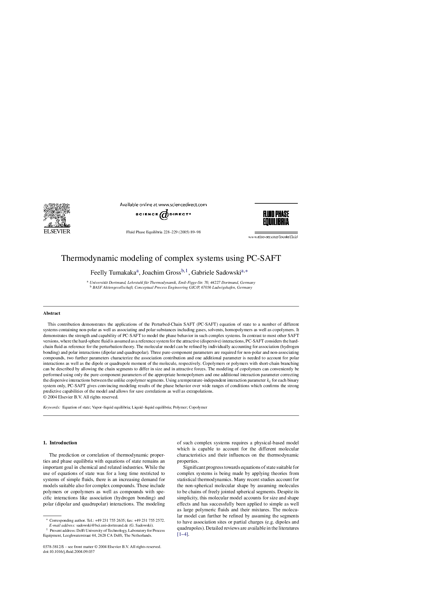 Thermodynamic modeling of complex systems using PC-SAFT