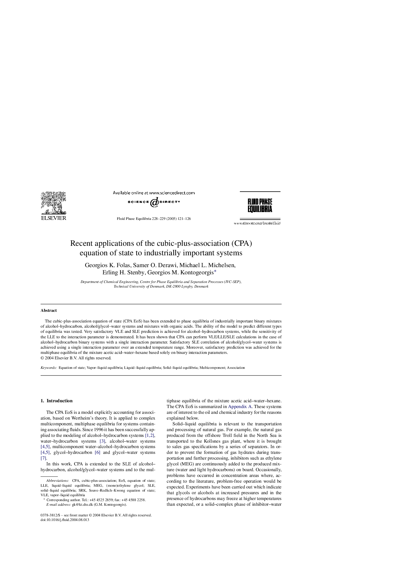 Recent applications of the cubic-plus-association (CPA) equation of state to industrially important systems