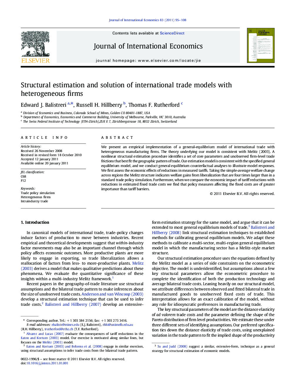 Structural estimation and solution of international trade models with heterogeneous firms