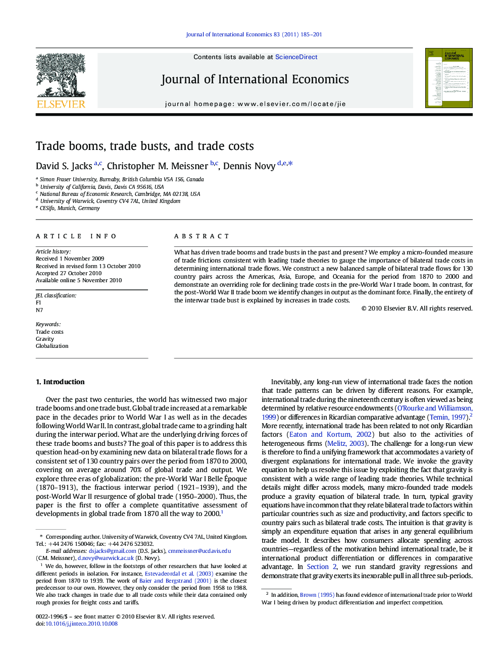 Trade booms, trade busts, and trade costs