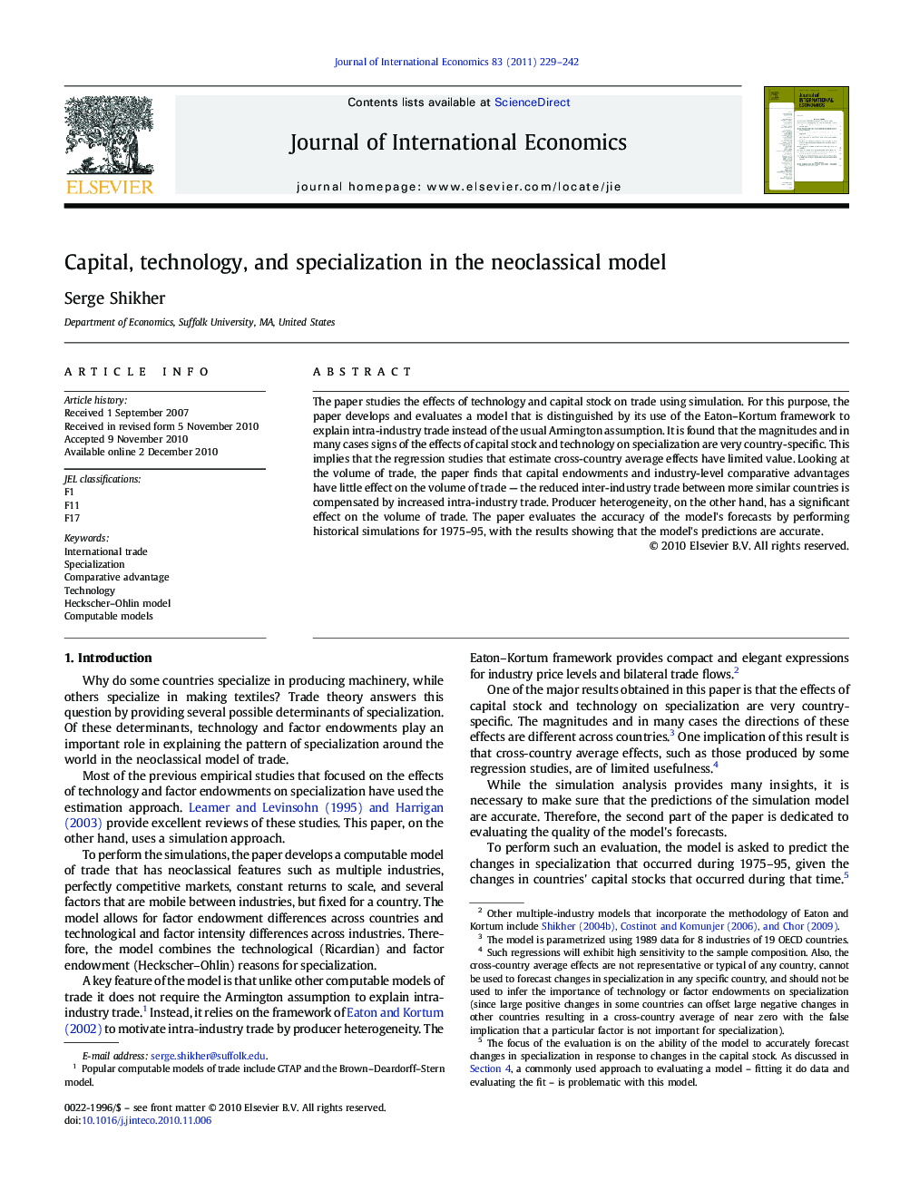 Capital, technology, and specialization in the neoclassical model