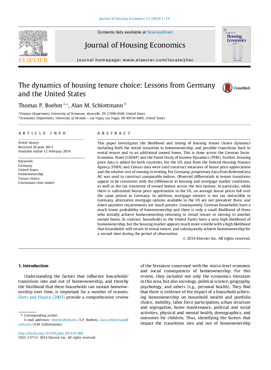 The dynamics of housing tenure choice: Lessons from Germany and the United States