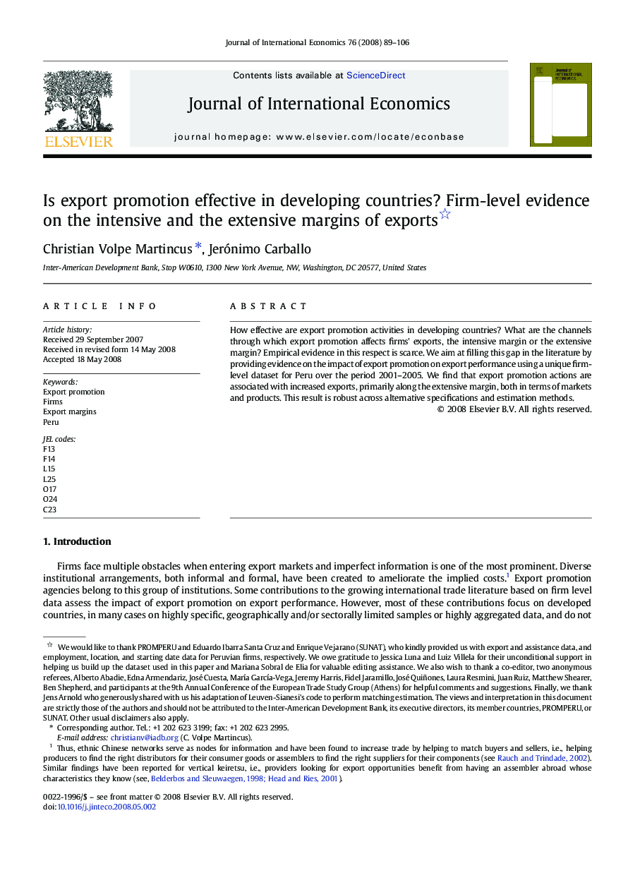 Is export promotion effective in developing countries? Firm-level evidence on the intensive and the extensive margins of exports