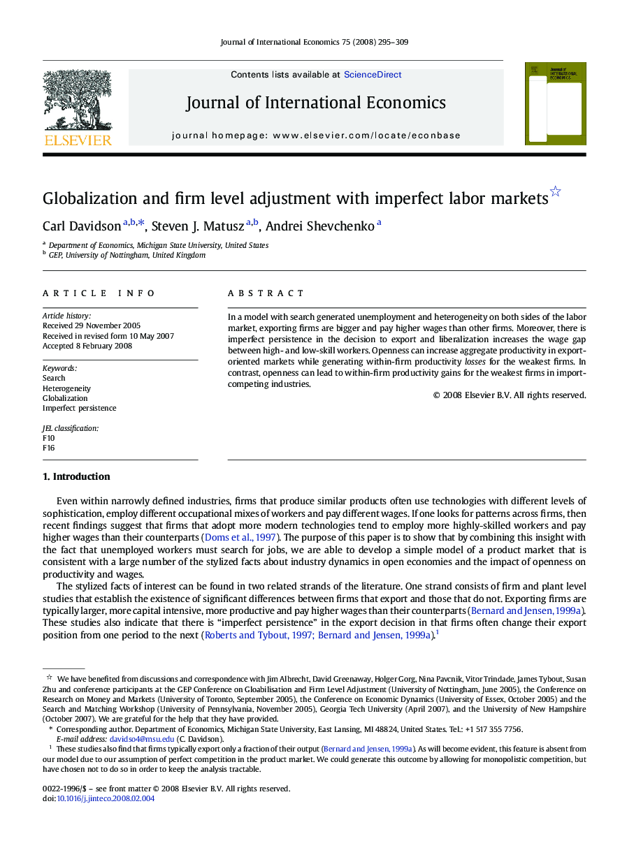 Globalization and firm level adjustment with imperfect labor markets