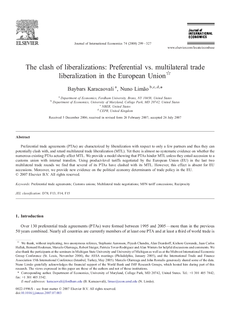 The clash of liberalizations: Preferential vs. multilateral trade liberalization in the European Union