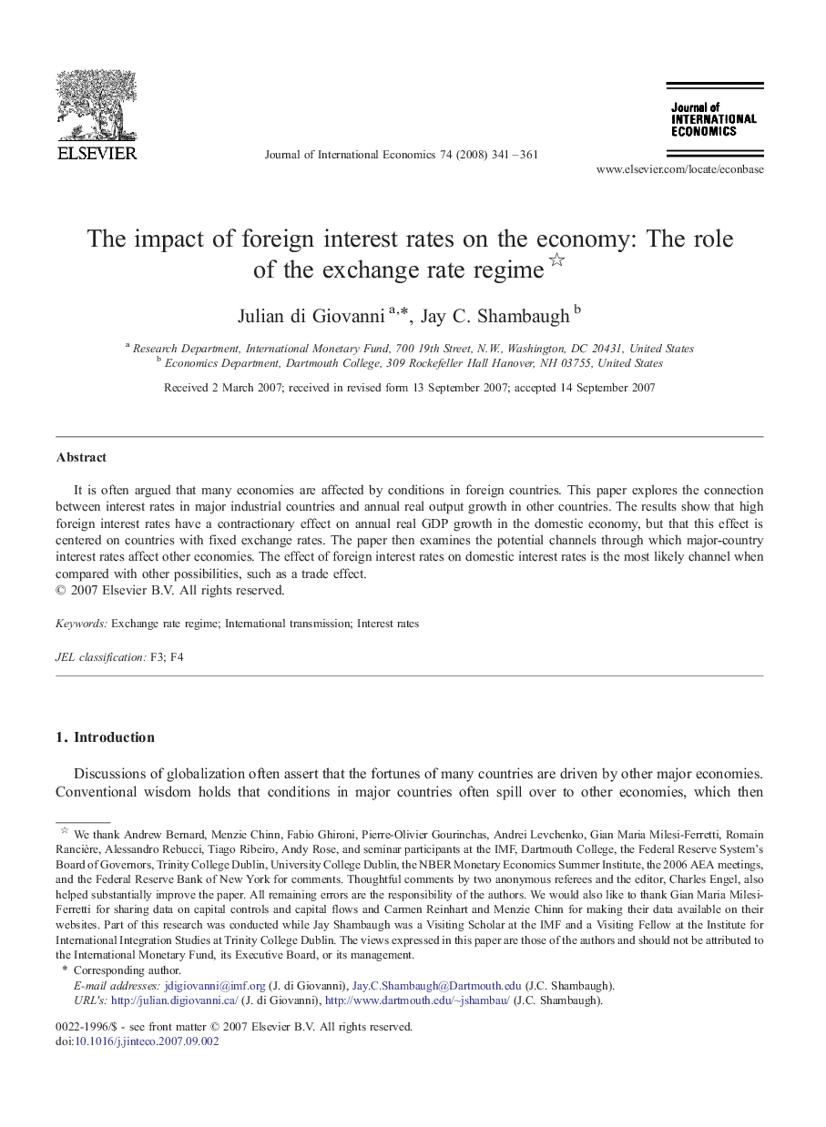 The impact of foreign interest rates on the economy: The role of the exchange rate regime