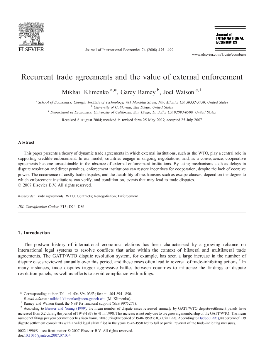 Recurrent trade agreements and the value of external enforcement