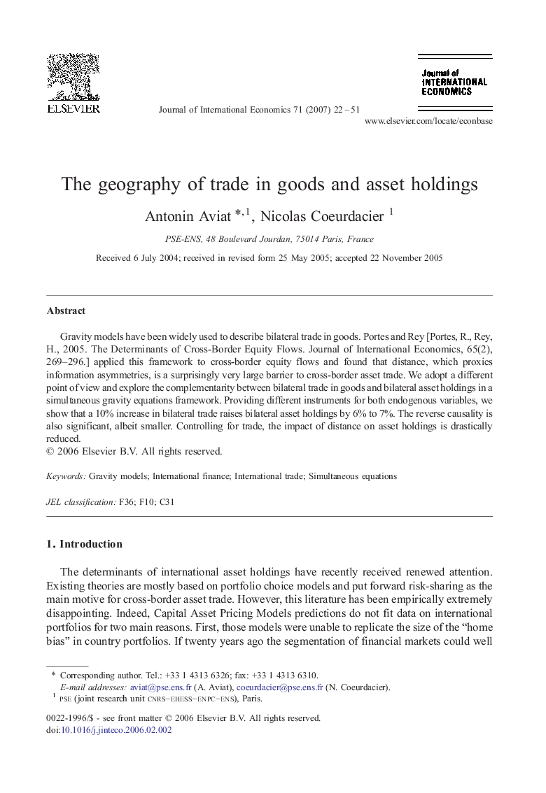 The geography of trade in goods and asset holdings