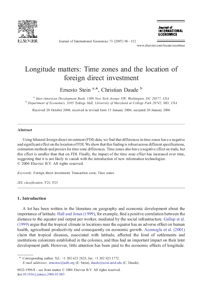 Longitude matters: Time zones and the location of foreign direct investment