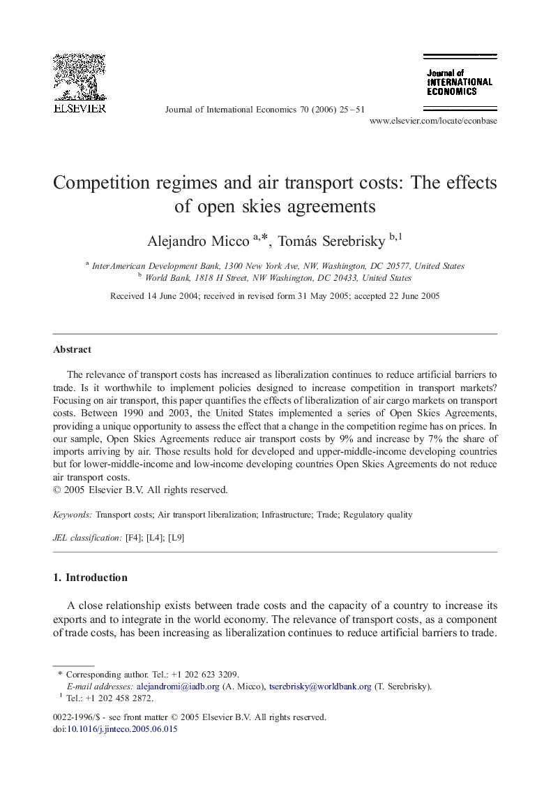 Competition regimes and air transport costs: The effects of open skies agreements